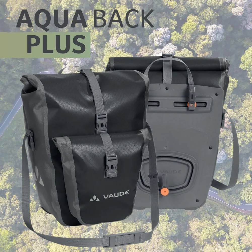 VAUDE Aqua Plus - Rear Pannier Bike Bag - Set of 2 - PVC-Free Tarpaulin Bike Panniers - Waterproof Pannier Bags with Front Pocket and 51 Litre Total Storage Volume