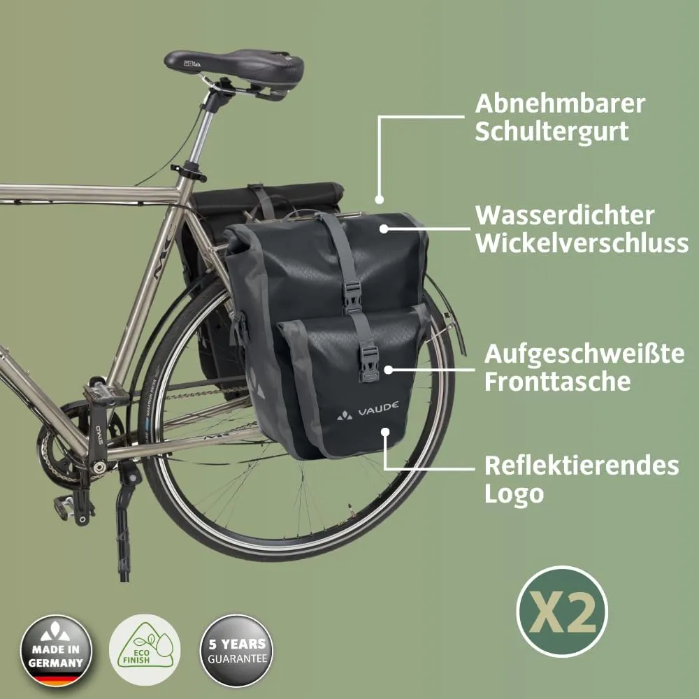 VAUDE Aqua Plus - Rear Pannier Bike Bag - Set of 2 - PVC-Free Tarpaulin Bike Panniers - Waterproof Pannier Bags with Front Pocket and 51 Litre Total Storage Volume