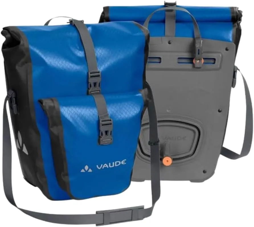 VAUDE Aqua Plus - Rear Pannier Bike Bag - Set of 2 - PVC-Free Tarpaulin Bike Panniers - Waterproof Pannier Bags with Front Pocket and 51 Litre Total Storage Volume