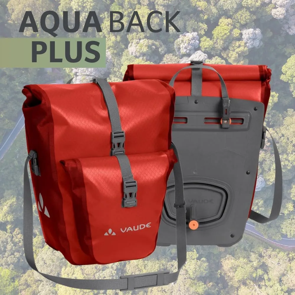 VAUDE Aqua Plus - Rear Pannier Bike Bag - Set of 2 - PVC-Free Tarpaulin Bike Panniers - Waterproof Pannier Bags with Front Pocket and 51 Litre Total Storage Volume