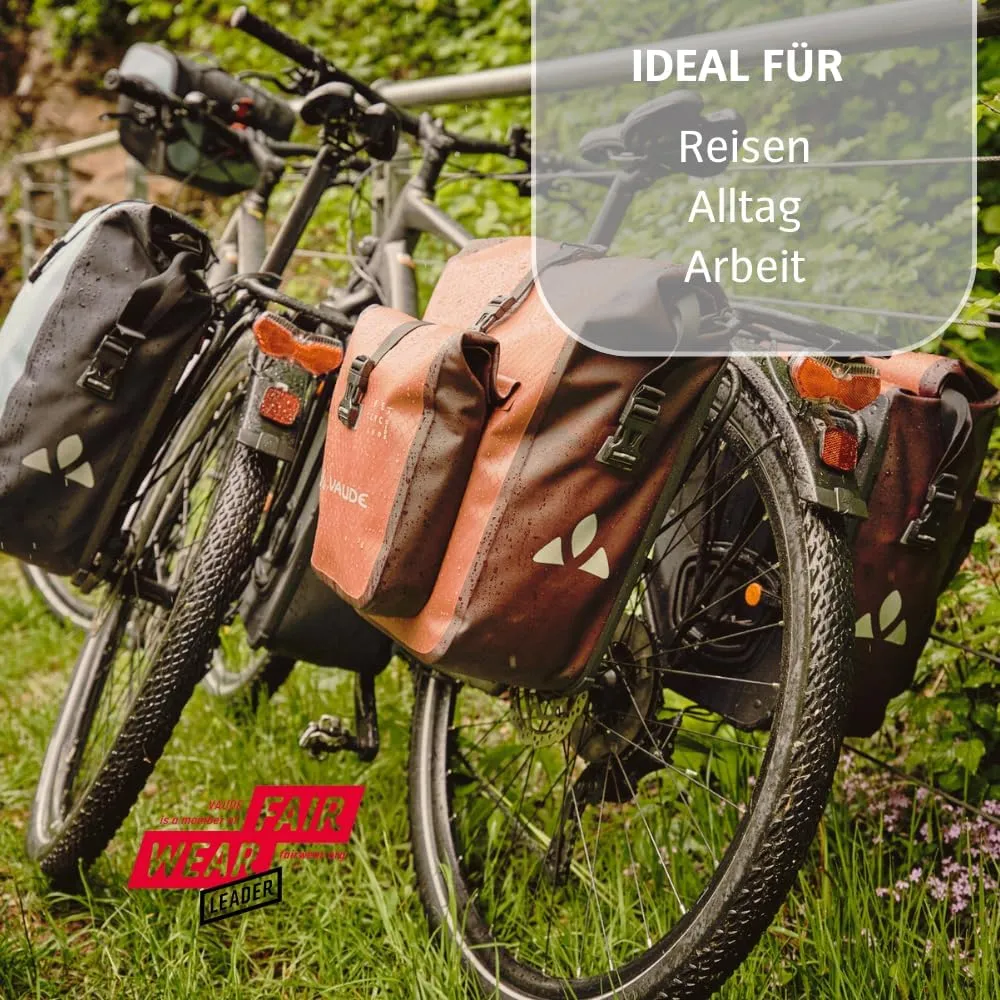 VAUDE Aqua Plus - Rear Pannier Bike Bag - Set of 2 - PVC-Free Tarpaulin Bike Panniers - Waterproof Pannier Bags with Front Pocket and 51 Litre Total Storage Volume