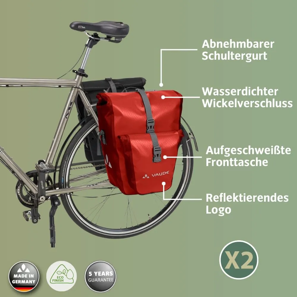 VAUDE Aqua Plus - Rear Pannier Bike Bag - Set of 2 - PVC-Free Tarpaulin Bike Panniers - Waterproof Pannier Bags with Front Pocket and 51 Litre Total Storage Volume