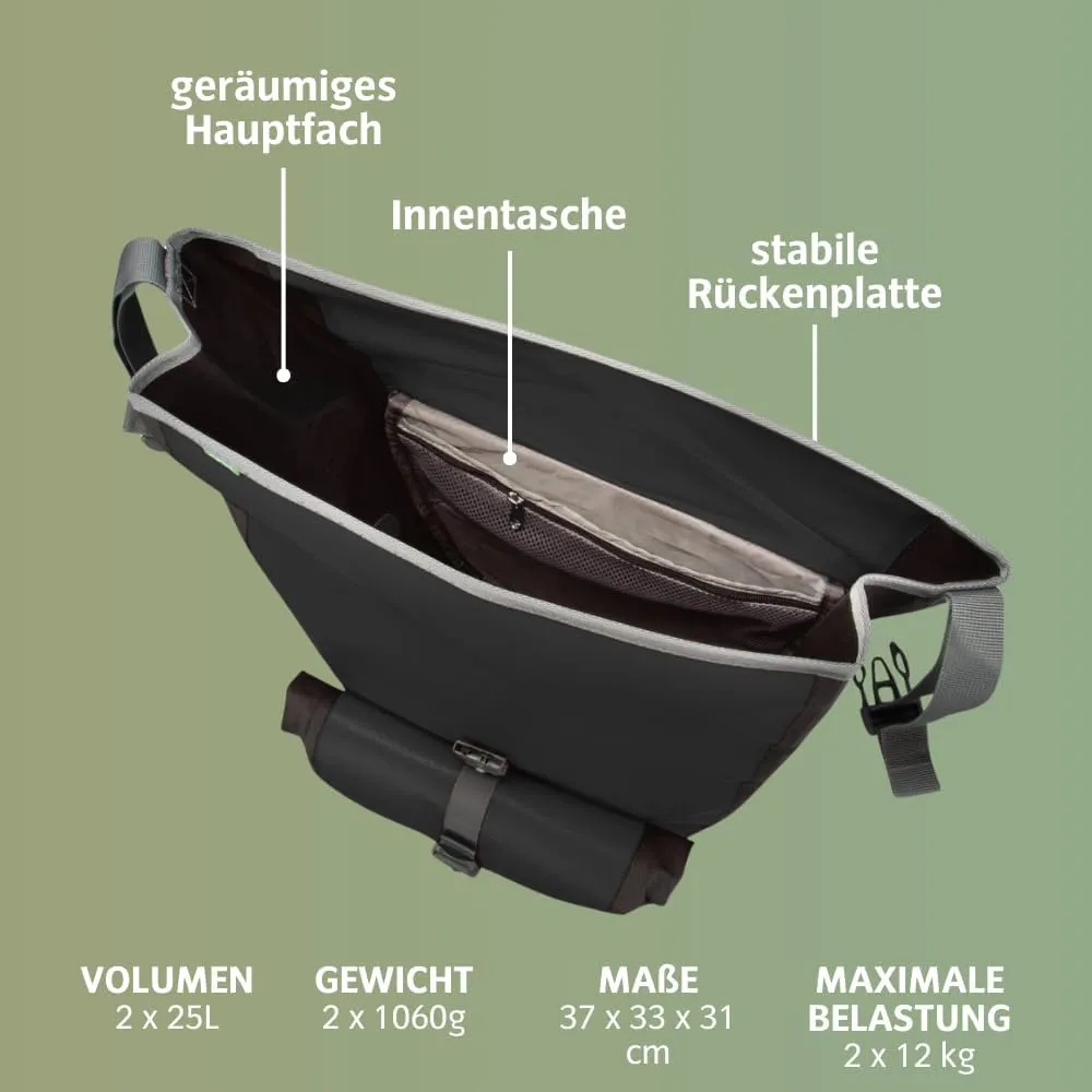 VAUDE Aqua Plus - Rear Pannier Bike Bag - Set of 2 - PVC-Free Tarpaulin Bike Panniers - Waterproof Pannier Bags with Front Pocket and 51 Litre Total Storage Volume