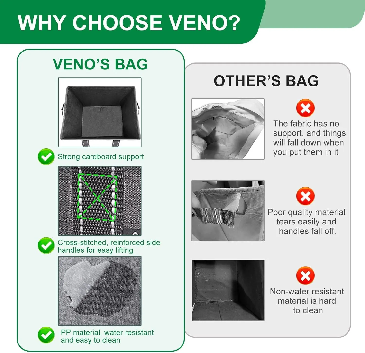 VENO 2 Pack 8 Gallon Reusable Grocery Bags, Extra Large Shopping Bags for groceries, Utility Tote with Handles and Hard Bottom, Foldable Cart Organizer, Water Resistant, Heavy-Duty (Windowpane)