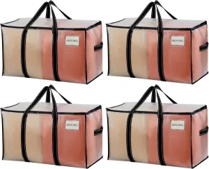 VENO 4 Pack Moving Bags, Heavy Duty, Moving Boxes Alternative, Packing Storage Supplies for Dorm Room Essentials with Zipper for Clothes, Large Totes for Packaging (Clear-4 Pack)
