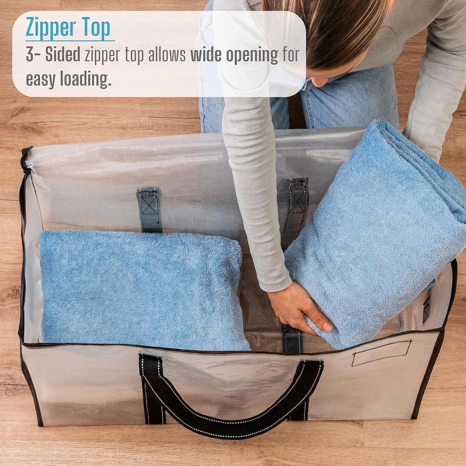 VENO 4 Pack Moving Bags, Heavy Duty, Moving Boxes Alternative, Packing Storage Supplies for Dorm Room Essentials with Zipper for Clothes, Large Totes for Packaging (Clear-4 Pack)