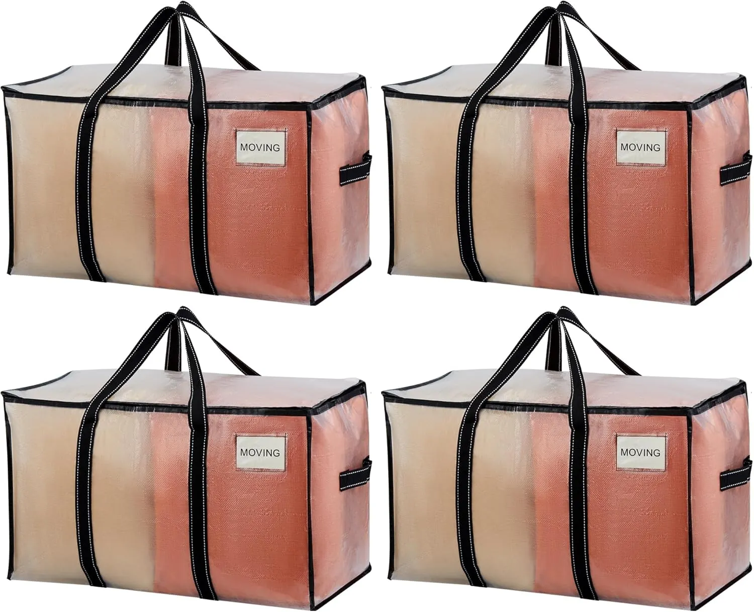 VENO 4 Pack Moving Bags, Heavy Duty, Moving Boxes Alternative, Packing Storage Supplies for Dorm Room Essentials with Zipper for Clothes, Large Totes for Packaging (Clear-4 Pack)