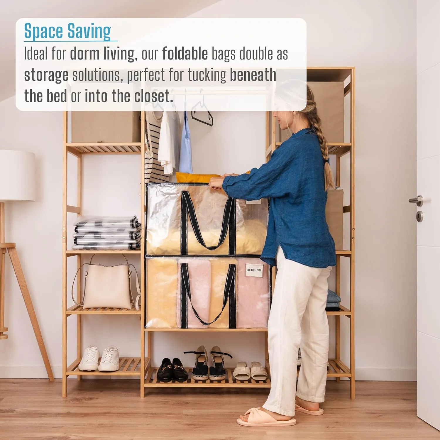 VENO 4 Pack Moving Bags, Heavy Duty, Moving Boxes Alternative, Packing Storage Supplies for Dorm Room Essentials with Zipper for Clothes, Large Totes for Packaging (Clear-4 Pack)