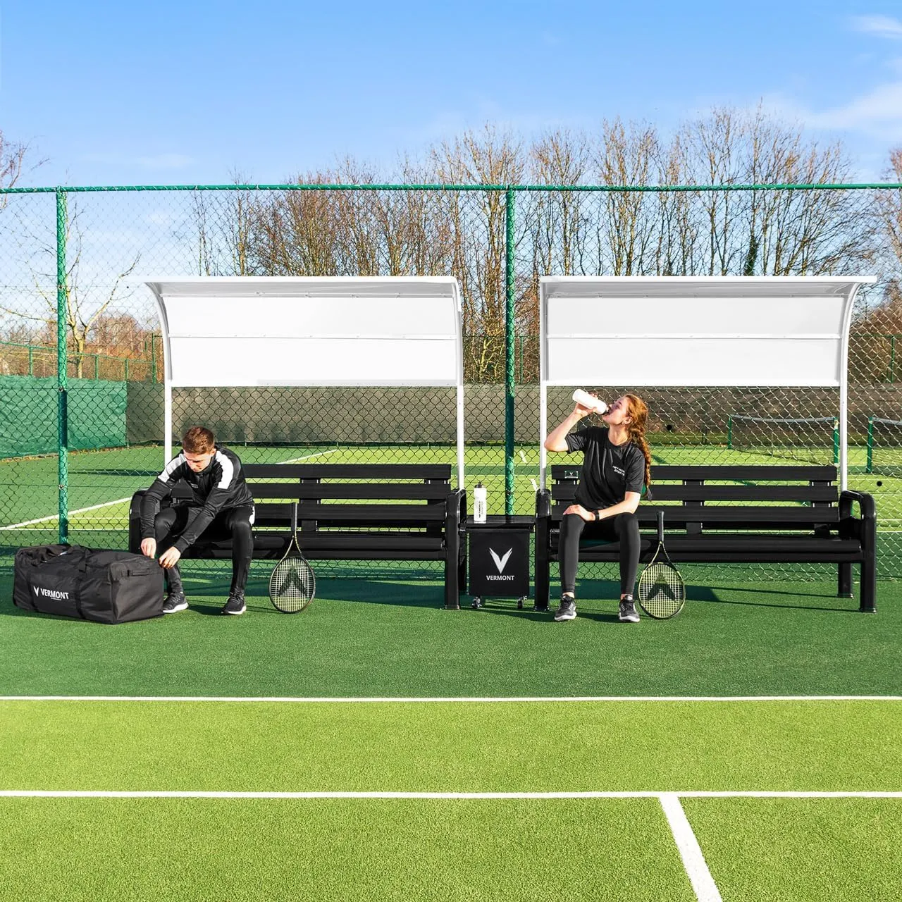 VERMONT Tennis Court Bench & Table Set | Heavy-Duty Aluminum Sport Benches | Optional Canopy & Storage – Weatherproof Seating for Tennis & Multi-Sport