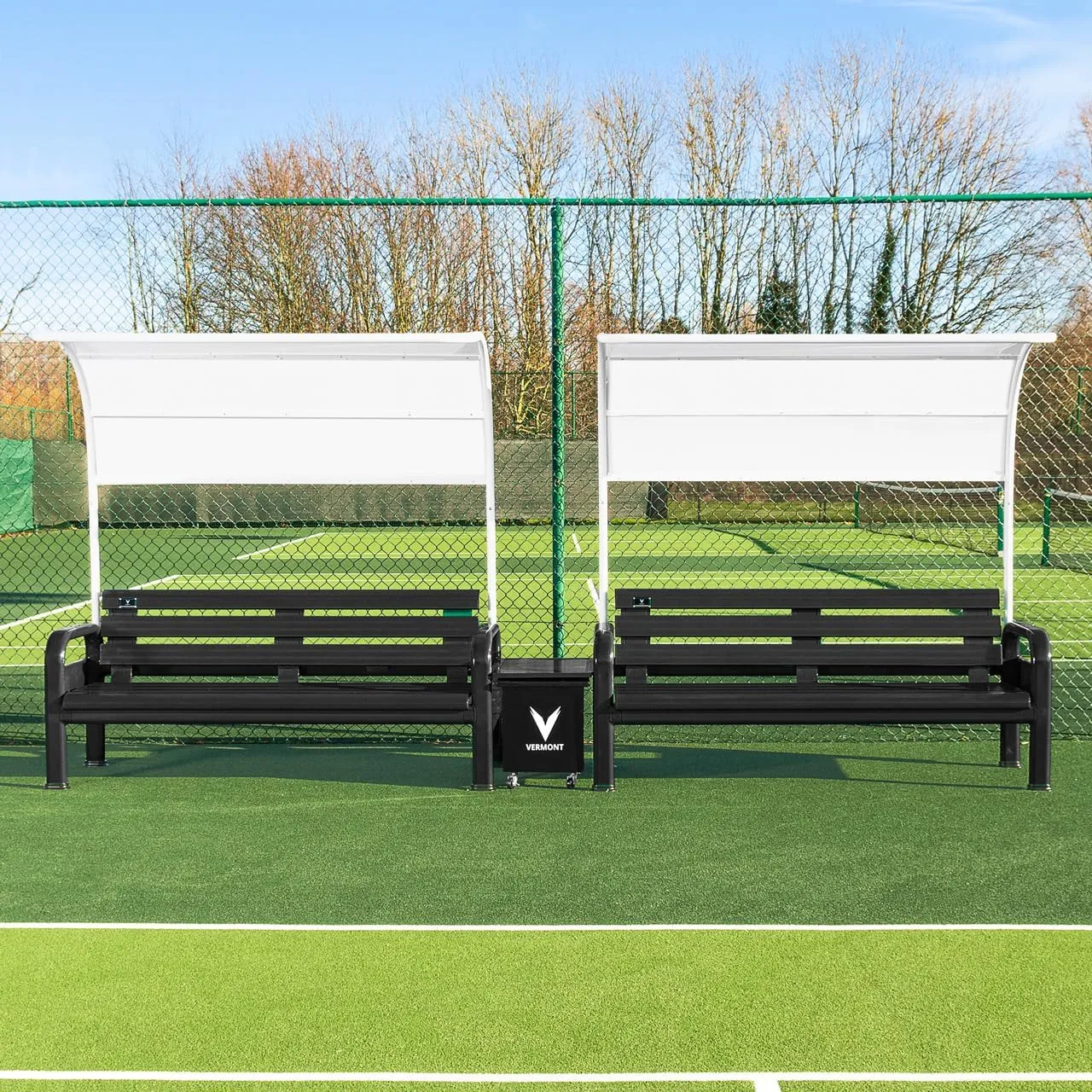VERMONT Tennis Court Bench & Table Set | Heavy-Duty Aluminum Sport Benches | Optional Canopy & Storage – Weatherproof Seating for Tennis & Multi-Sport