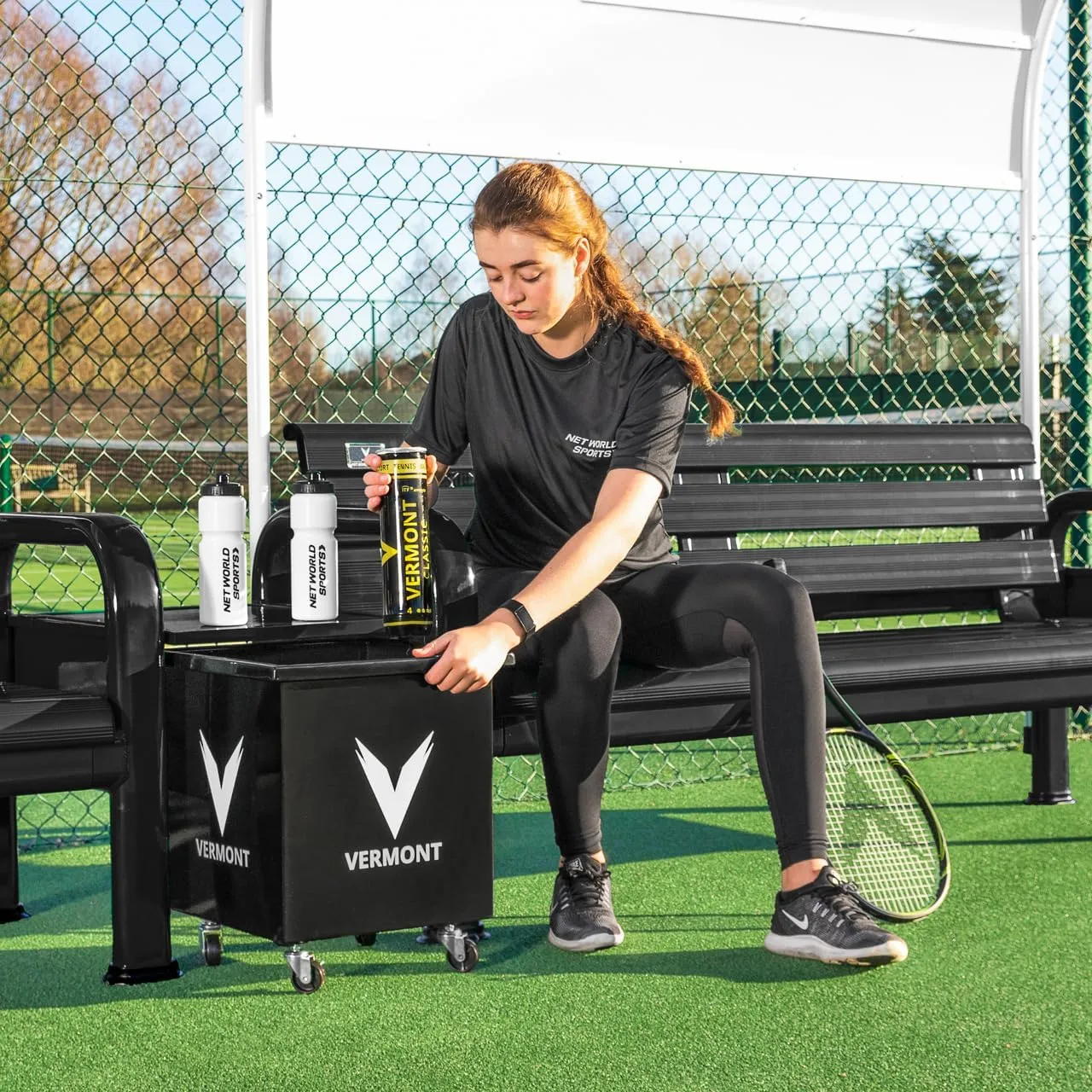 VERMONT Tennis Court Bench & Table Set | Heavy-Duty Aluminum Sport Benches | Optional Canopy & Storage – Weatherproof Seating for Tennis & Multi-Sport
