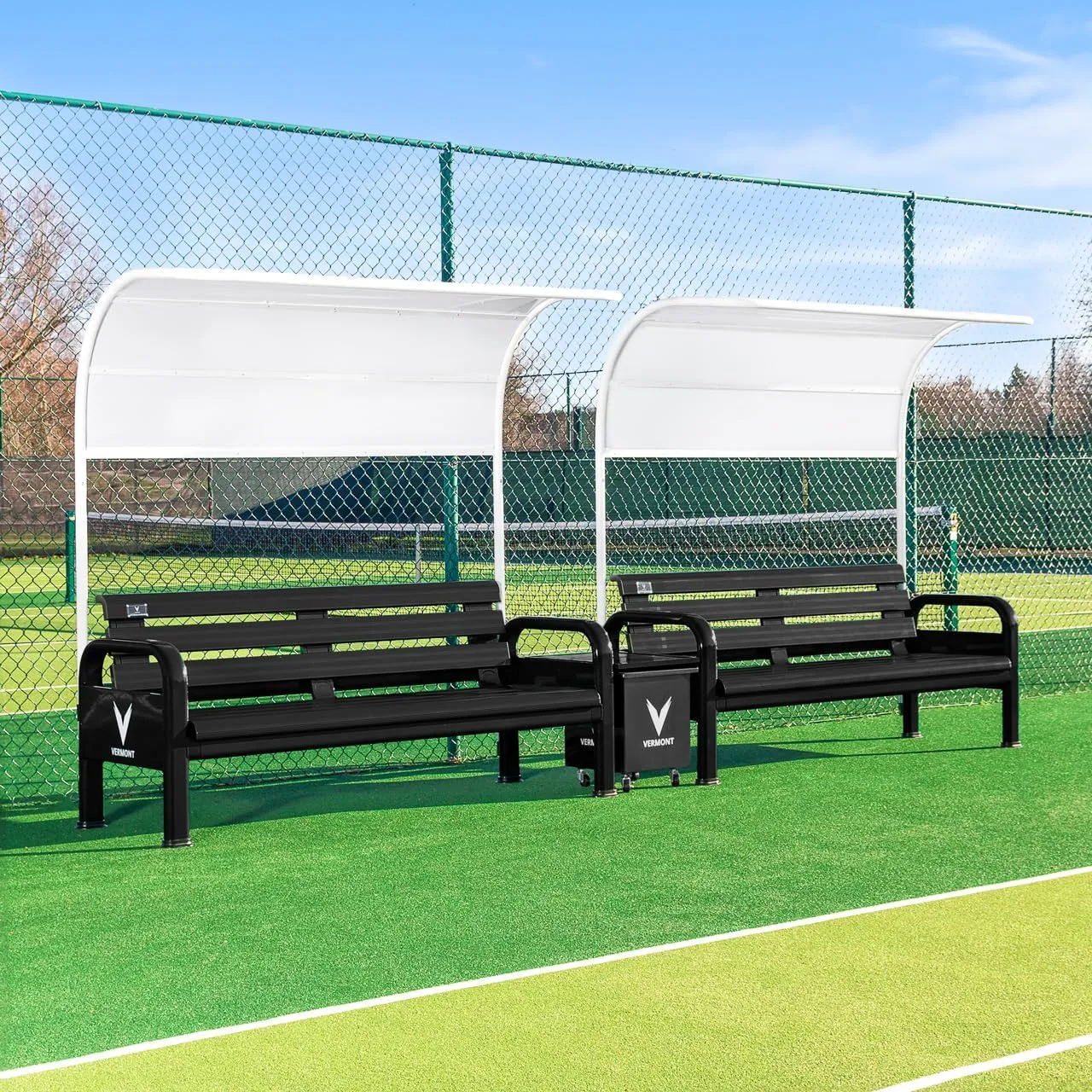 VERMONT Tennis Court Bench & Table Set | Heavy-Duty Aluminum Sport Benches | Optional Canopy & Storage – Weatherproof Seating for Tennis & Multi-Sport