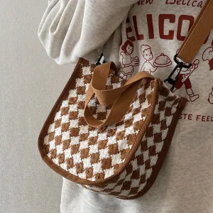 Versatile Style Rhombus Canvas Female Korean Crossbody Bags