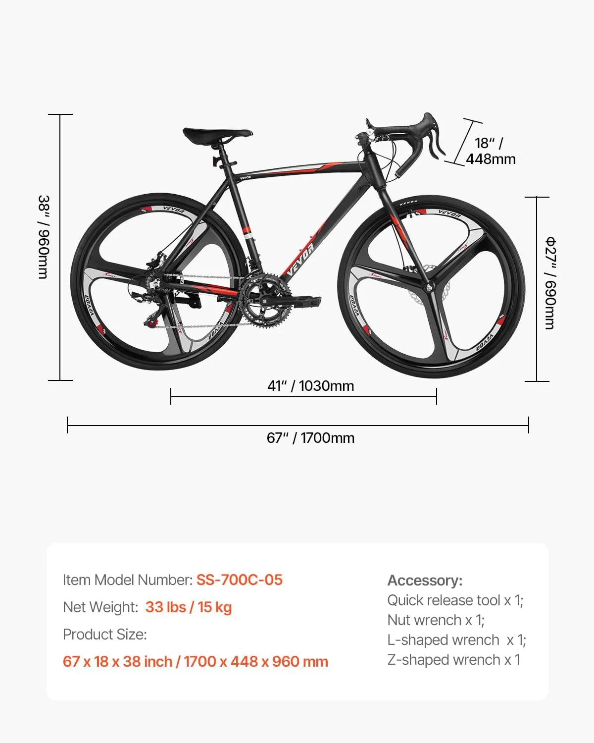 VEVOR Road Bike, 700C Wheels Racing Bike, Shimano Drivetrain City Commuter Road Bicycle, Urban Adult Sport Bicycle with Drop Bar, for Men and Women