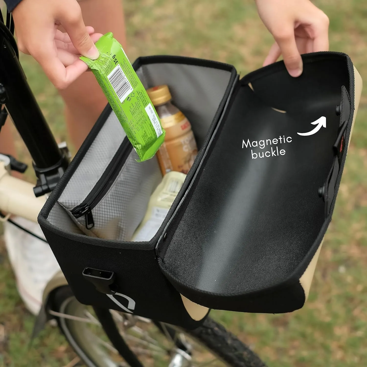 Vincita X-Cooper Water Resistant Front Bag - Bike Bag for Brompton Folding Bicycle with Rear-Opening Magnetic Closure, Spacious Interior, Top Handle and Light Colour Lining