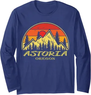 Vintage Astoria Oregon OR Mountains Hike Hiking Souvenir Long Sleeve T-Shirt