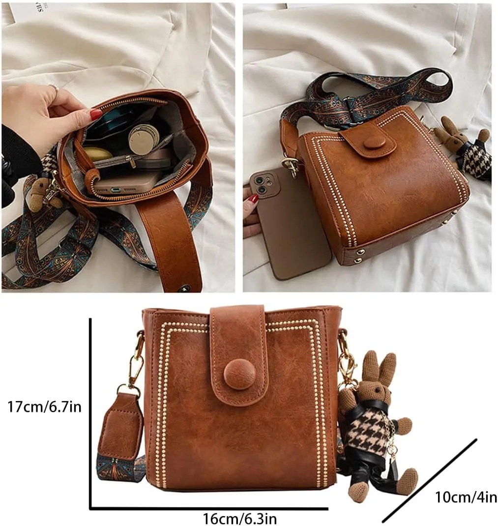 Vintage Fashion Bag with Adjustable Wider Shoulder Strap,Women's Vintage Bucket Bags,Retro Water Bucket Shoulder Bag