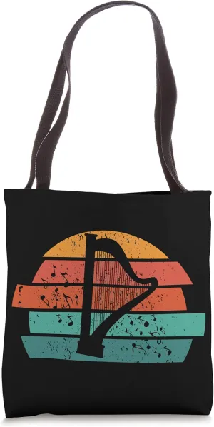 Vintage Harp Instrument Harpist Player Musical Notes Music Tote Bag