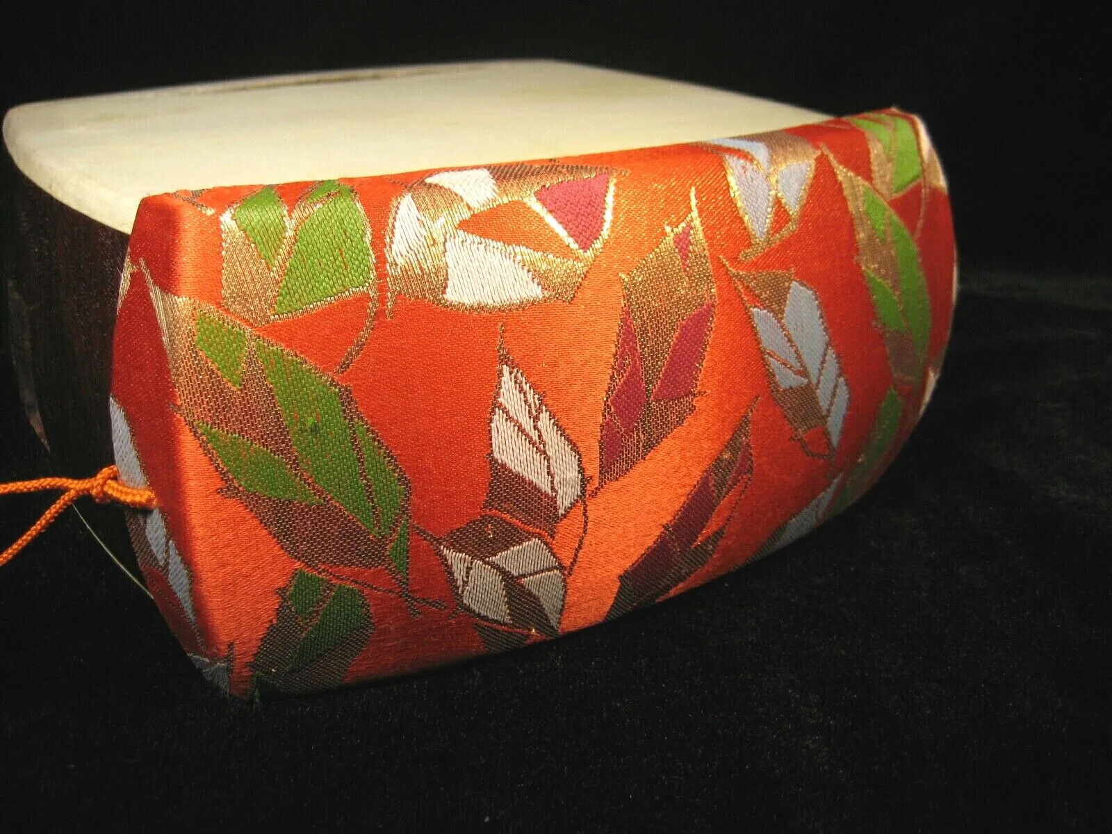 Vintage Japanese Shamisen Doukake Side Cover For Dou (Body) Orange W/ Leaves