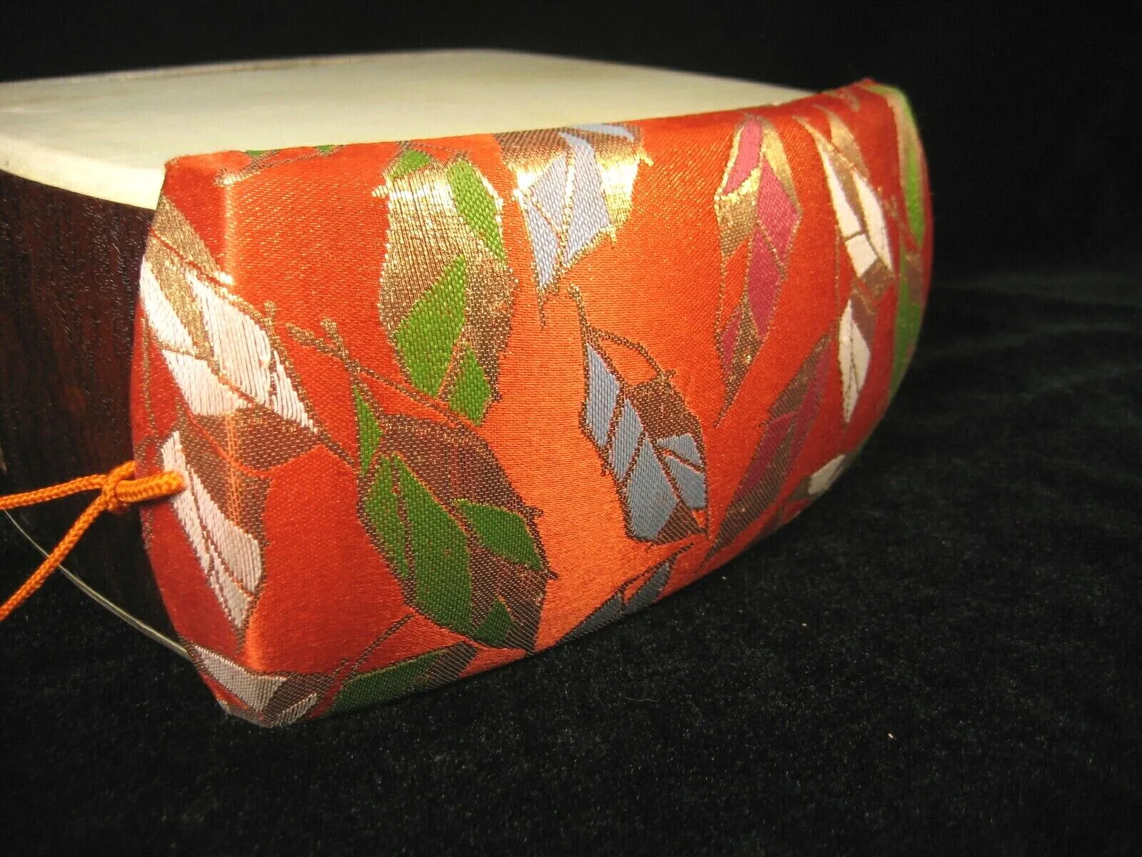 Vintage Japanese Shamisen Doukake Side Cover For Dou (Body) Orange W/ Leaves