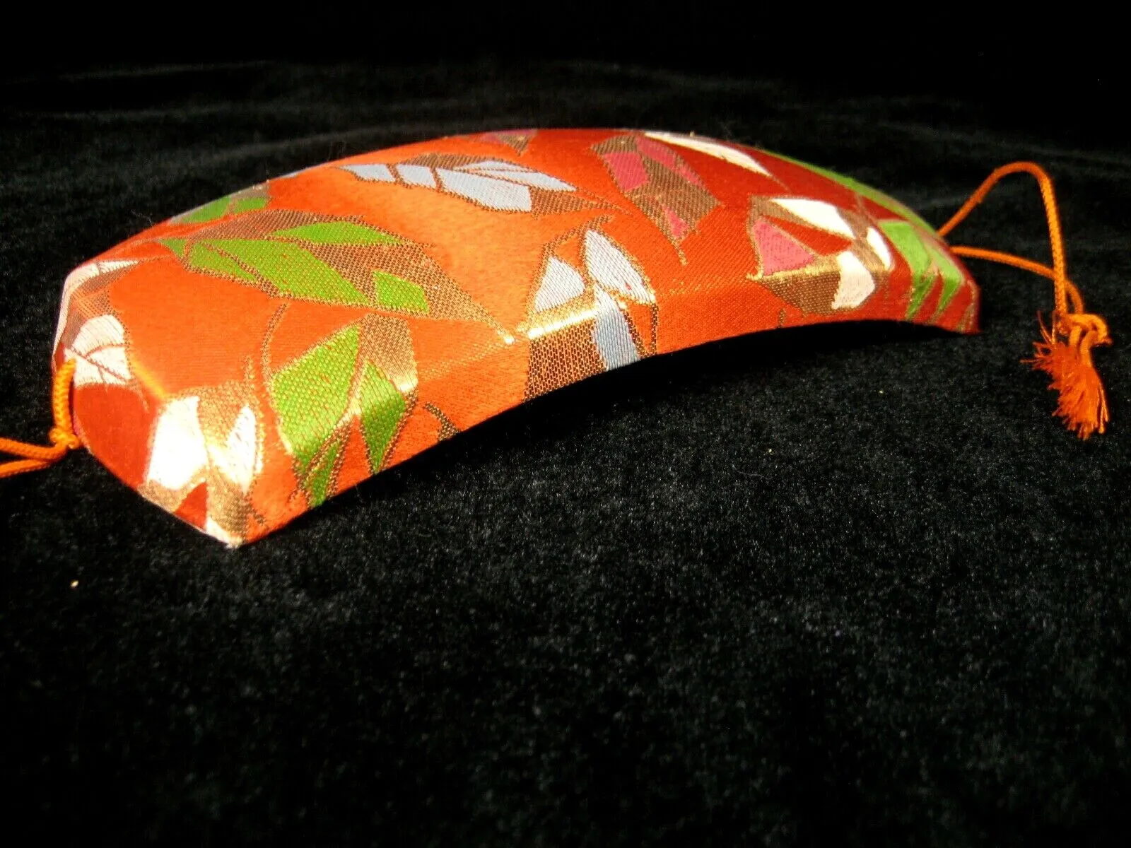 Vintage Japanese Shamisen Doukake Side Cover For Dou (Body) Orange W/ Leaves