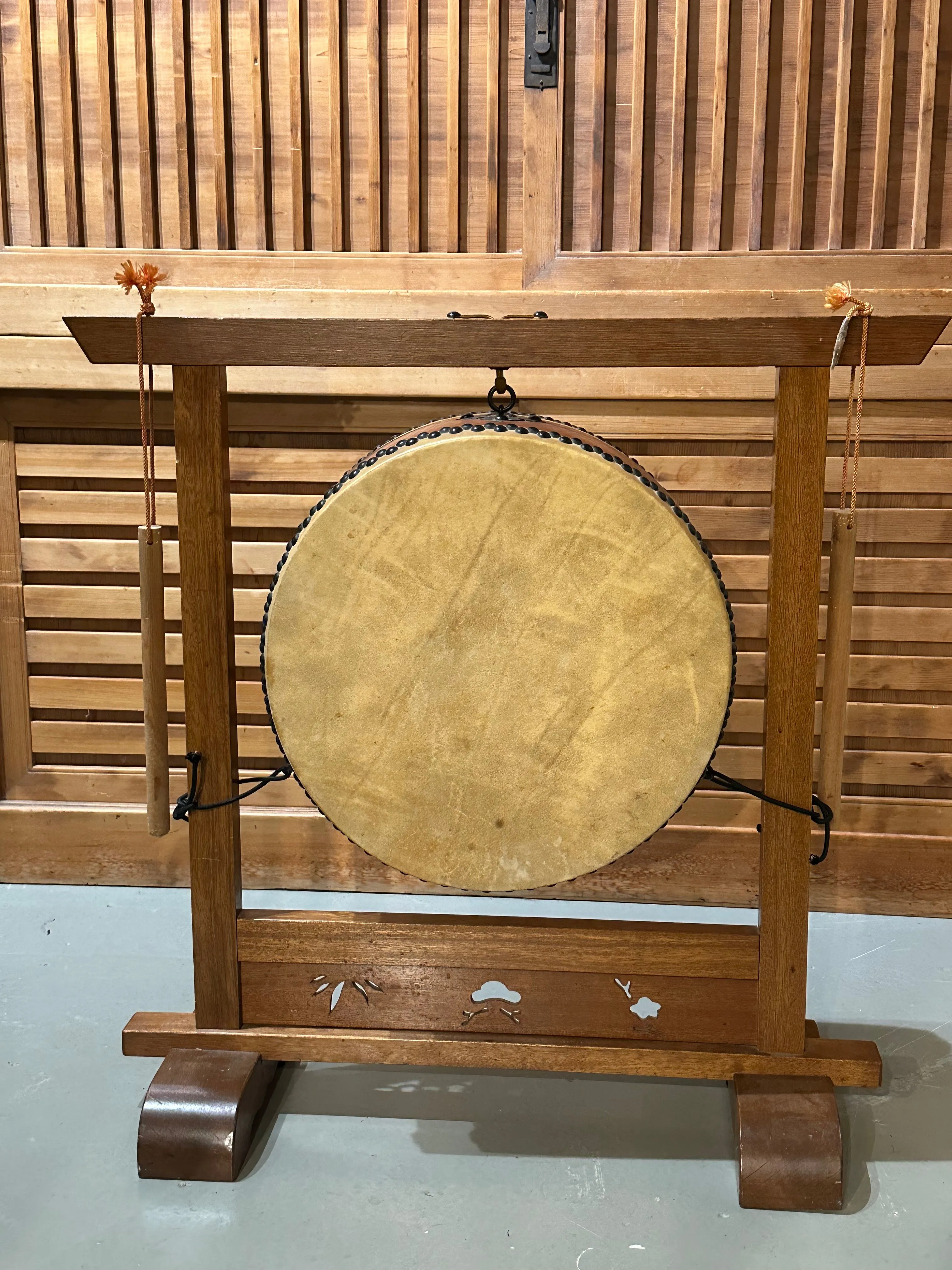 Vintage Japanese Taiko Drum w/ Stand Sticks 26"x18"