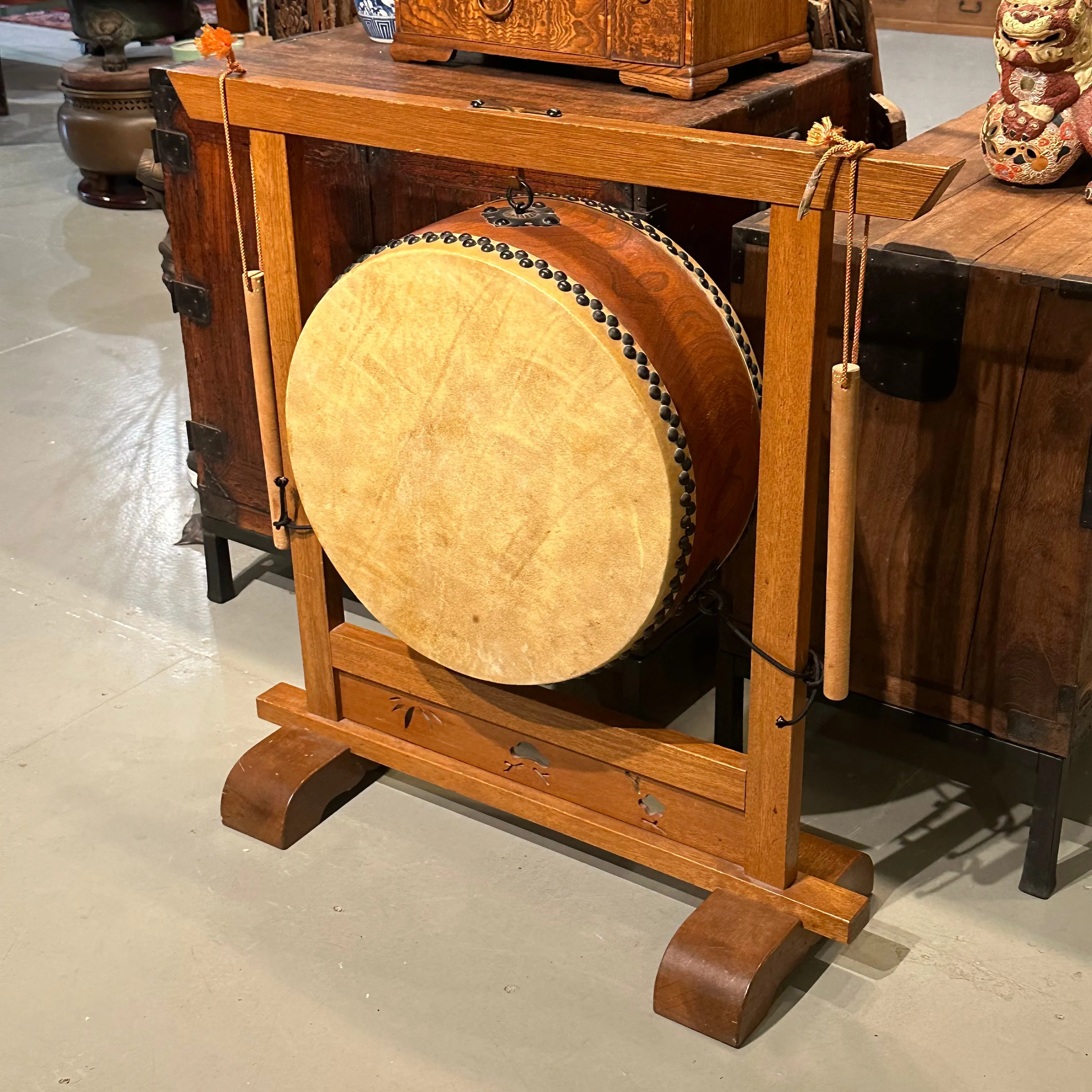 Vintage Japanese Taiko Drum w/ Stand Sticks 26"x18"