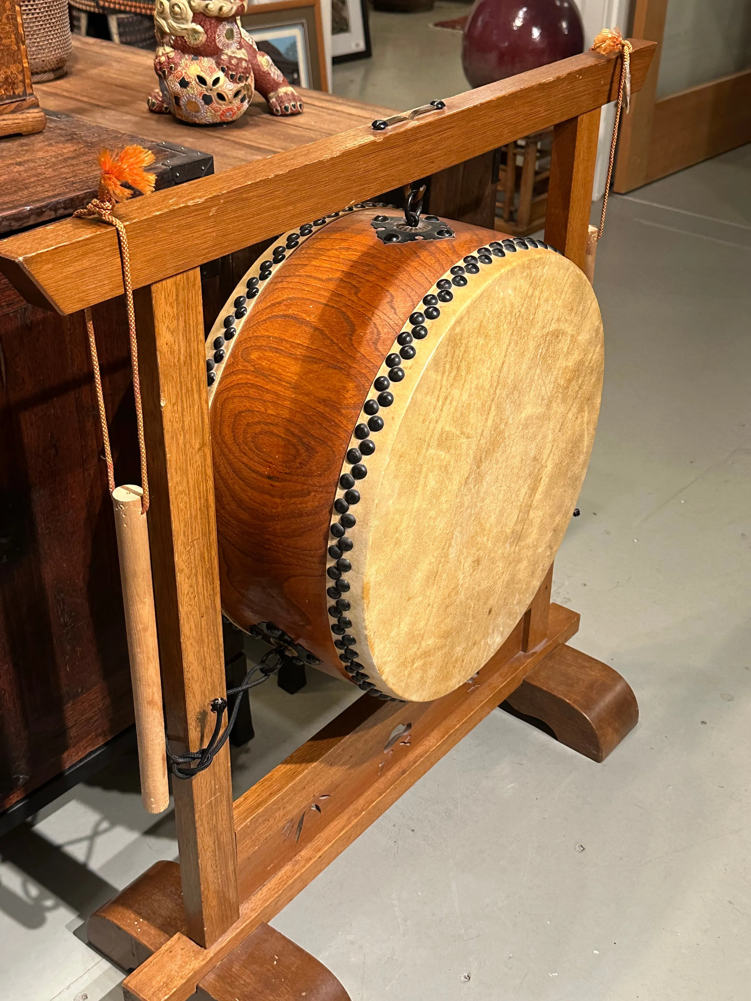 Vintage Japanese Taiko Drum w/ Stand Sticks 26"x18"