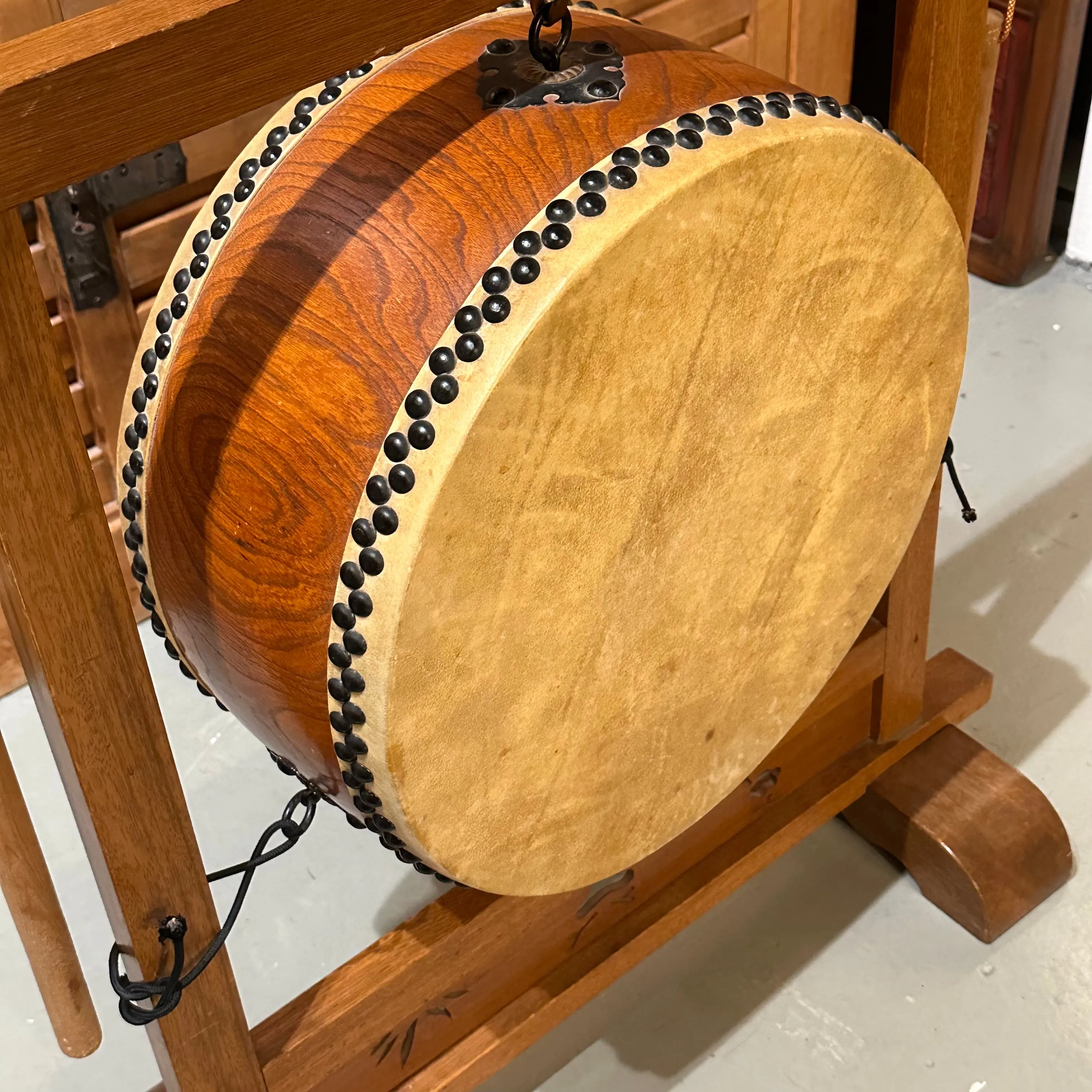 Vintage Japanese Taiko Drum w/ Stand Sticks 26"x18"