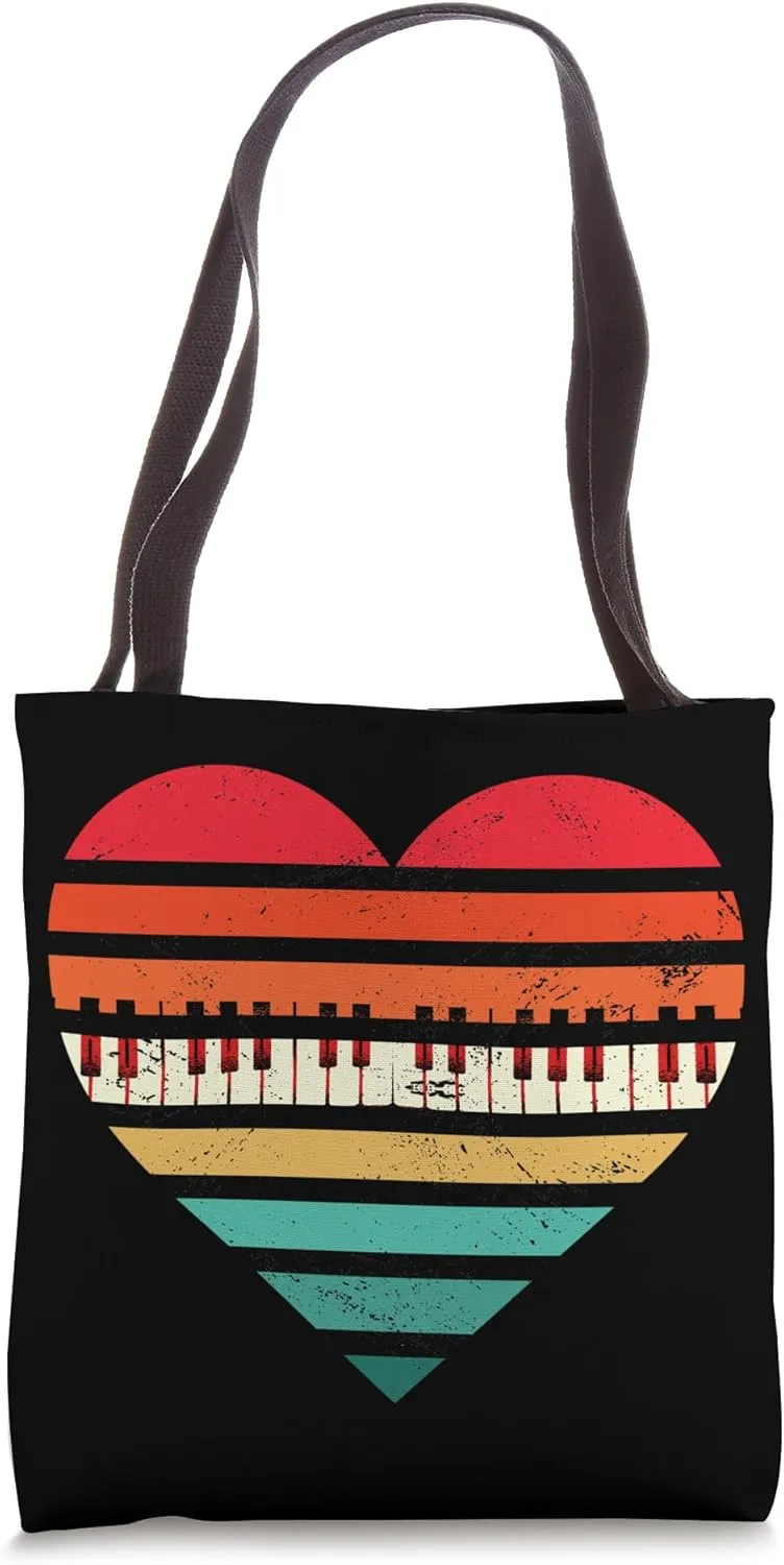 Vintage Piano Heart Silhouette Music Lover Pianist Playing Tote Bag