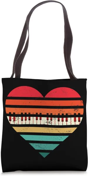Vintage Piano Heart Silhouette Music Lover Pianist Playing Tote Bag