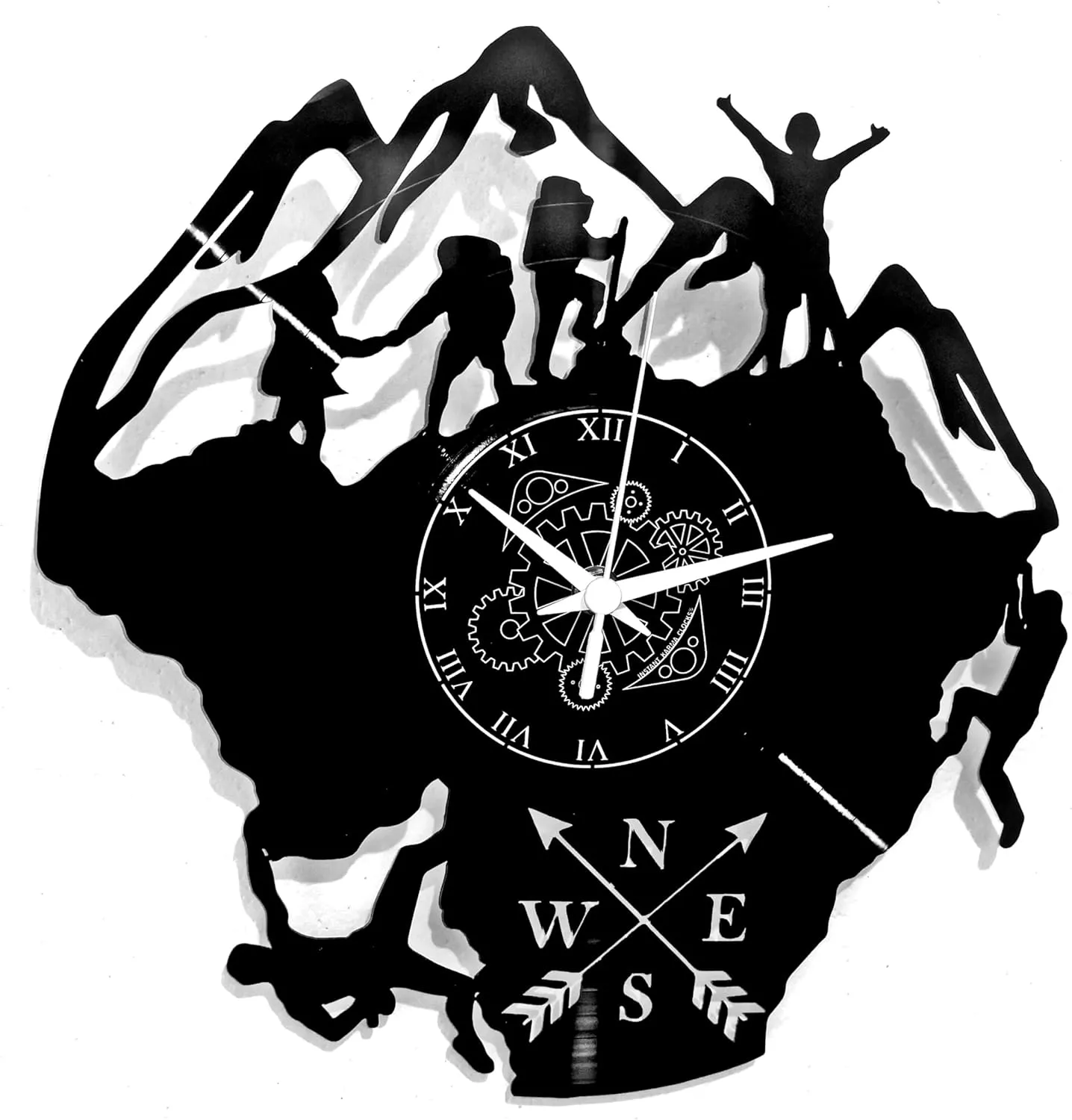 Vinyl Wall Clock Disc LP 33 Turns Nature Forest Mountain Climbing Climbing Vintage Handmade