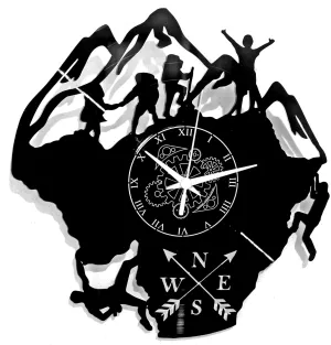 Vinyl Wall Clock Disc LP 33 Turns Nature Forest Mountain Climbing Climbing Vintage Handmade