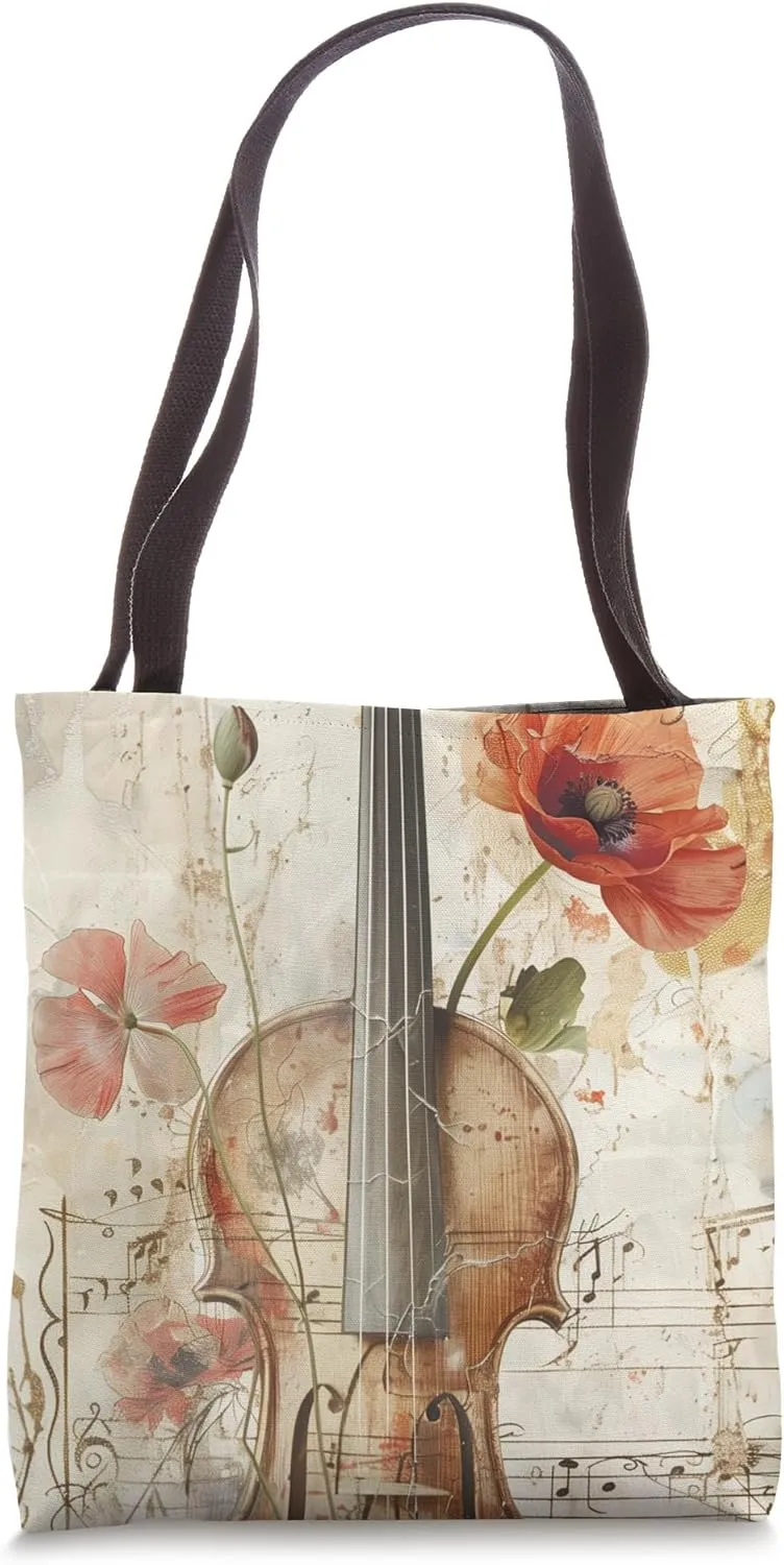 Violin Flowers Musician Music Lover Vintage Violin Tote Bag