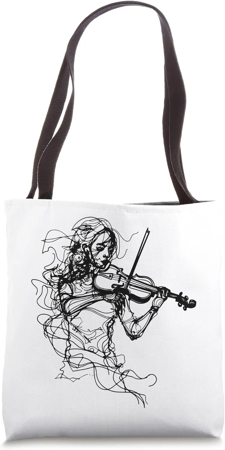 Violin Girl Sketch Fiddler Concert Band Tote Bag