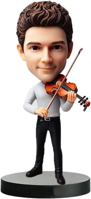 Violinist Bobblehead in Casual Attire Playing Violin Customized from Your Photo Elegant Decor for Music Rooms and Art Studios Ideal Gift for Violin Players and Music Lovers
