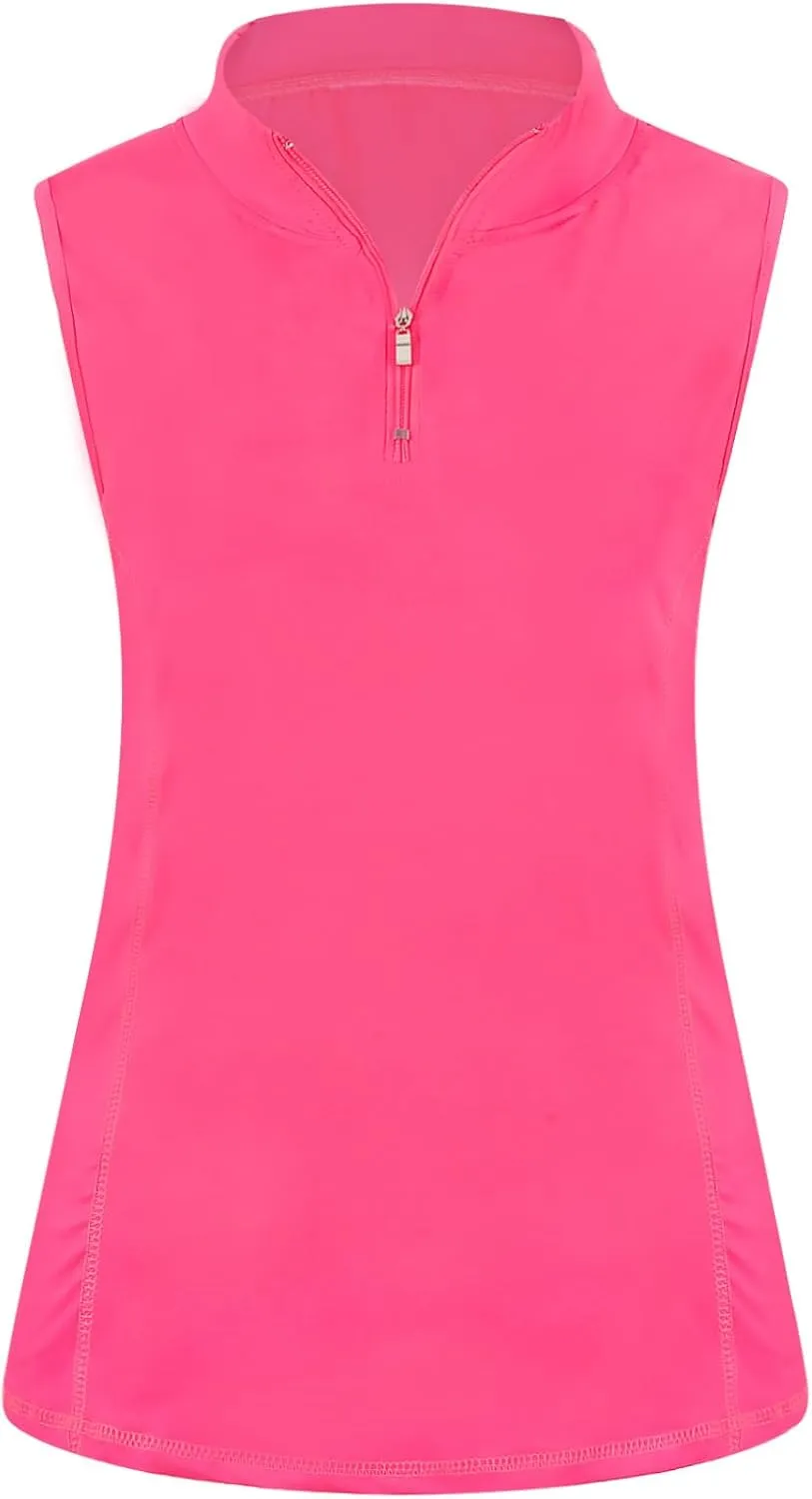 Viracy Women's Zip Up Golf Workout Tank Tops Sleeveless Quick Dry Athletic Polo Shirts