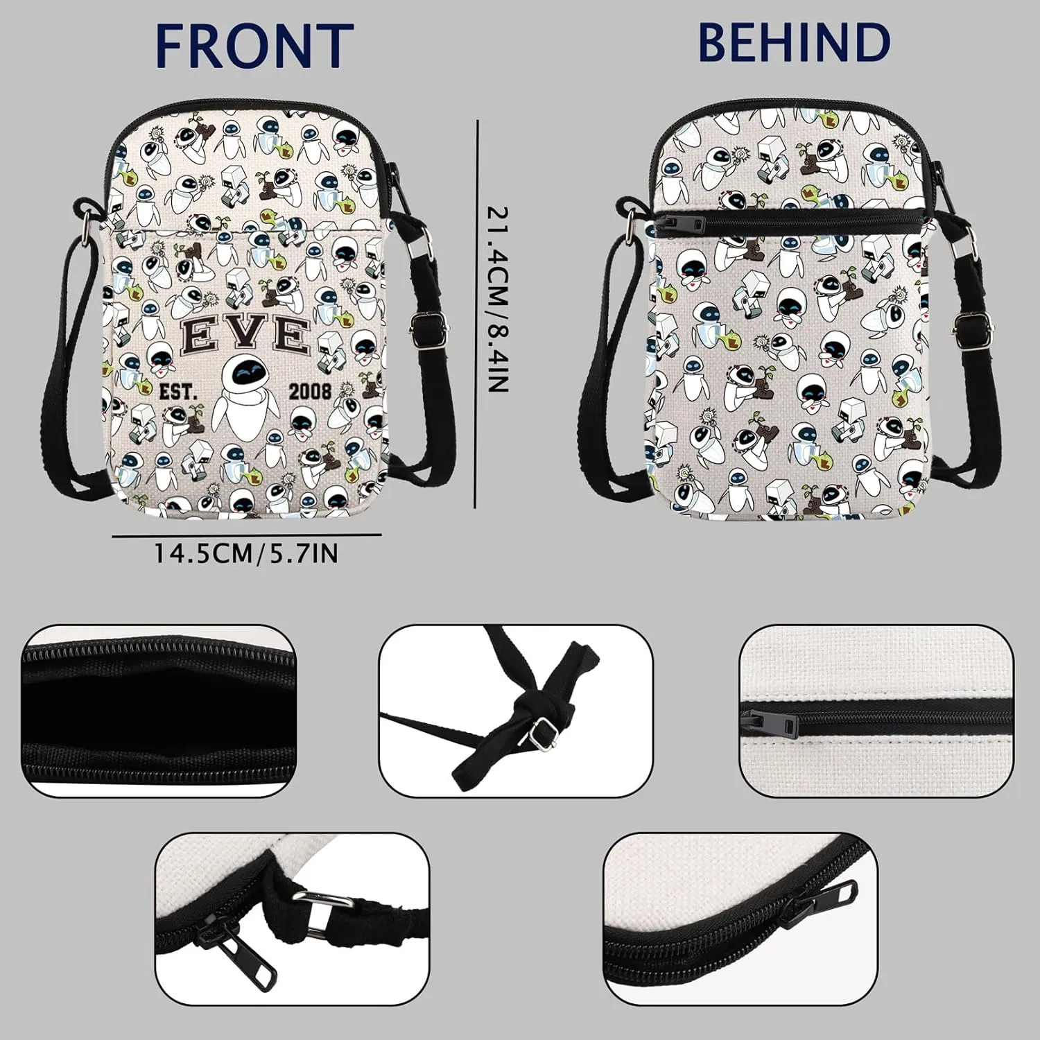 Wall-E And Eve 2008 Crossbody Bag Animated Film Cinephile Gift Cartoon Robot Gift