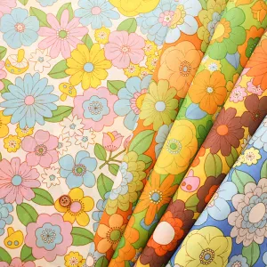 Water repellent Nylon Oxford Print Fabric 70s Design Flower Days