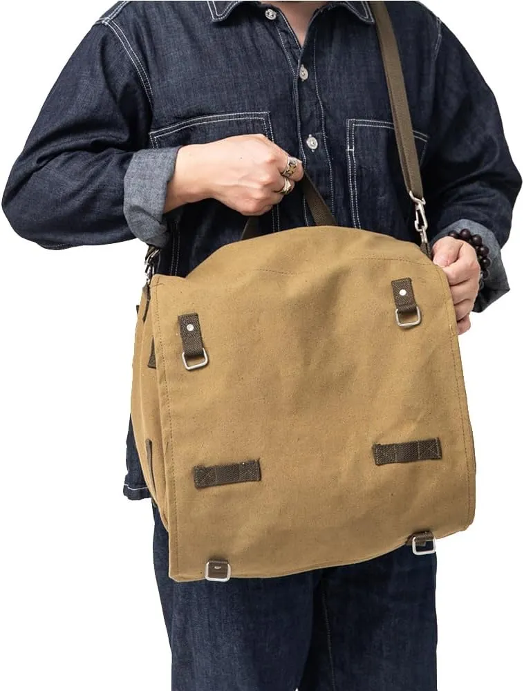 West German Backpack Canvas Shoulder Bag Retro Motorcycle Bag Replica WWII Storage Bag (Khaki)
