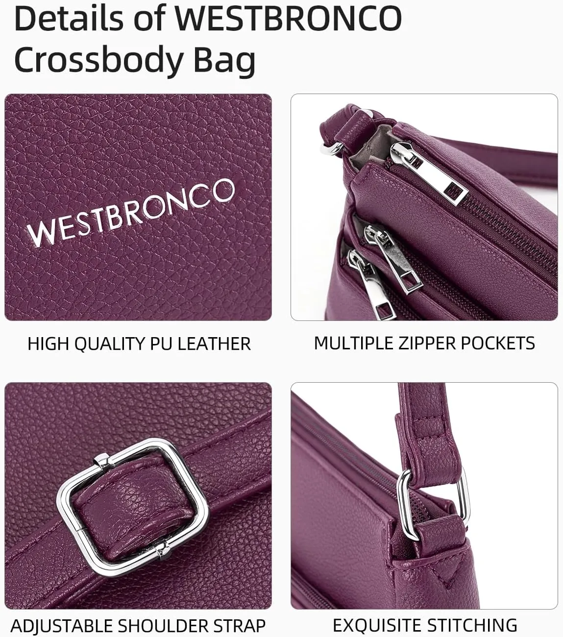 WESTBRONCO Crossbody Bags for Women, Medium Size Shoulder Handbags, Satchel Purse with Multi Zipper Pocket