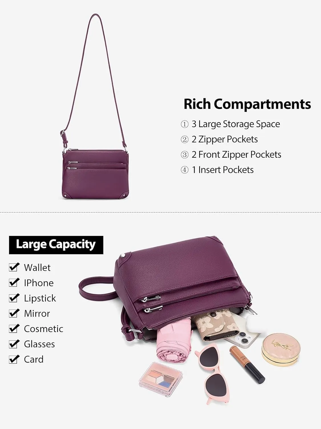 WESTBRONCO Crossbody Bags for Women, Medium Size Shoulder Handbags, Satchel Purse with Multi Zipper Pocket