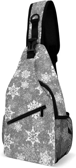 White Snowflakes Gray Christmas Fashion Crossbody Bag for Both Men And Women, Travel And Hiking Crossbody Bag, Chest Bag