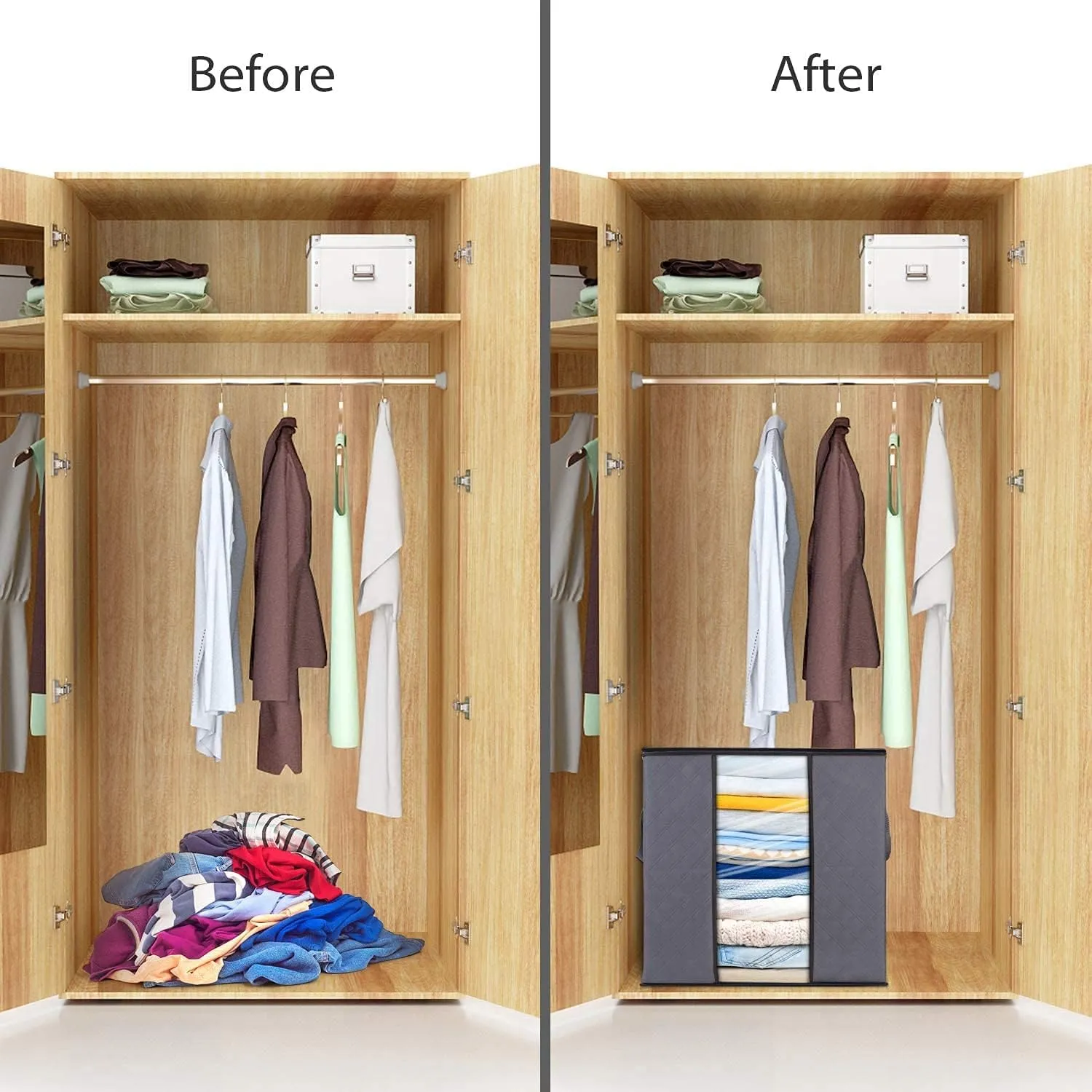 WISELIFE Storage Bags [2 Pack/100L] Large Blanket Clothes Organization and Storage Containers for Comforters,Bedding, Foldable Organizer with Reinforced Handle, Clear Window, Sturdy Zippers,Gray