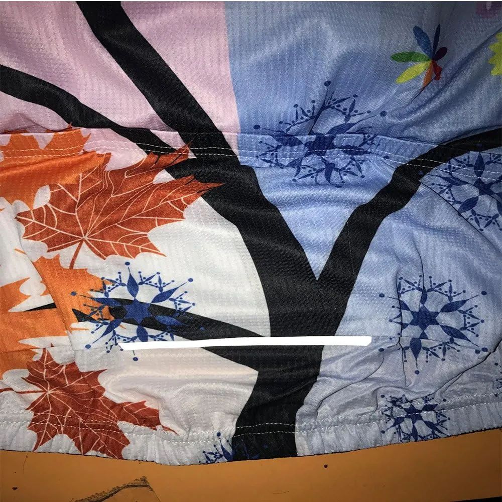 Women Cycling Short Sleeve Jersey Bike Bicycle Clothing Flowers Jacket with Big Reflective Tape