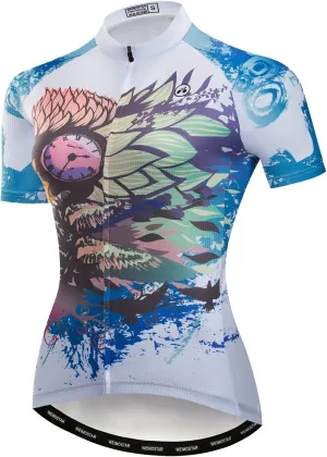 Women Cycling Short Sleeve Jersey Bike Bicycle Clothing Flowers Jacket with Big Reflective Tape
