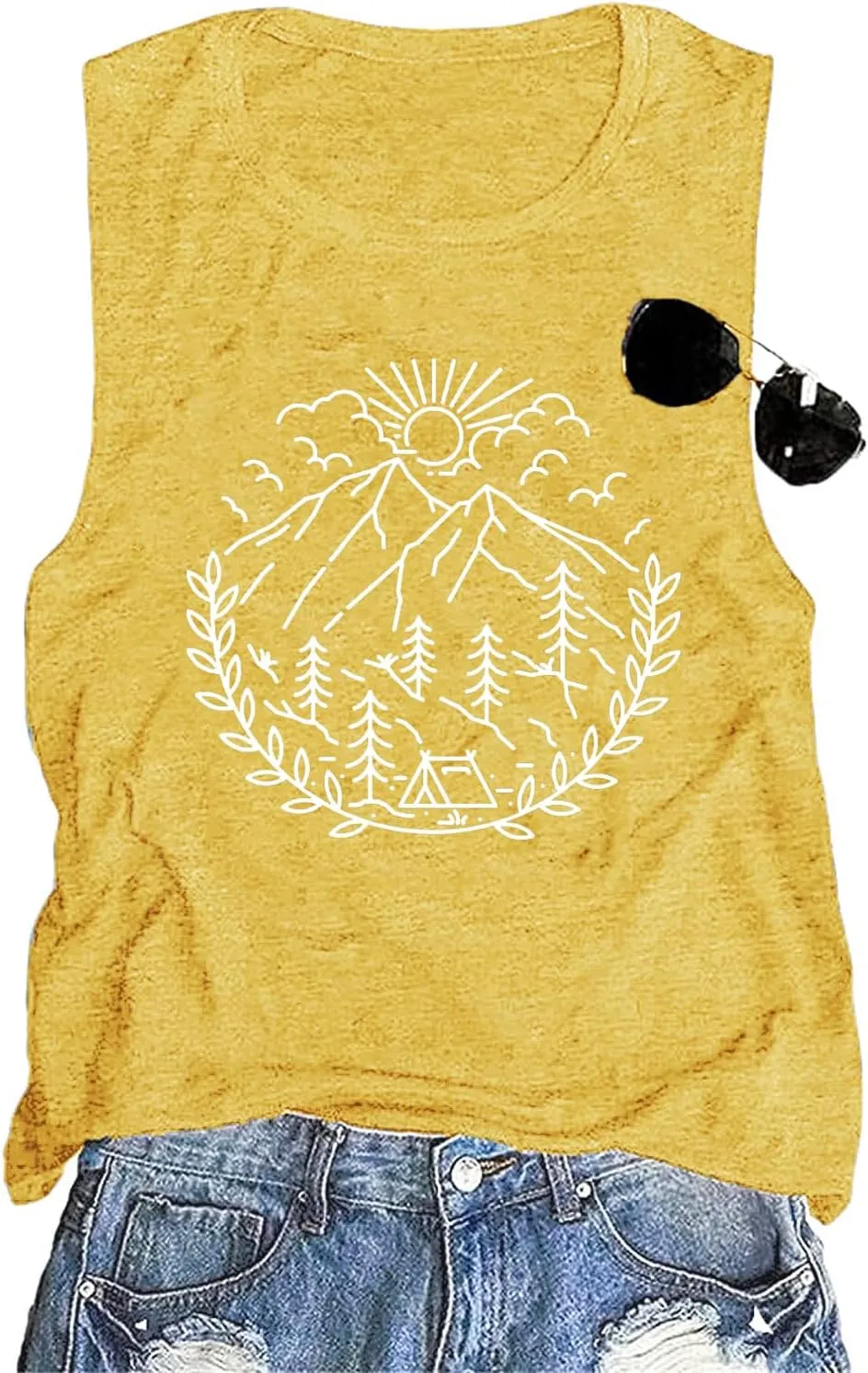 Women Hiking Camping Outdoor Tank Top Summer Mountain Nature Funny Graphic Print Round Neck Workout Athletic Sleeveless Tops