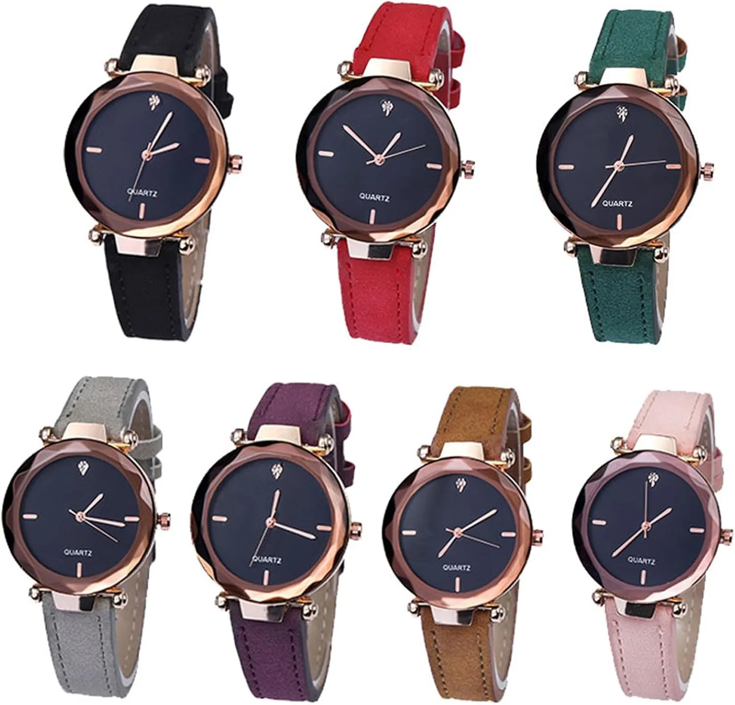 Women Men 7 Pcs Wholesales Leather Watches Rhinestone Dress Wrist Watch Student Frosted Table Drop Drill Analog Quartz Wristwatch