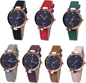 Women Men 7 Pcs Wholesales Leather Watches Rhinestone Dress Wrist Watch Student Frosted Table Drop Drill Analog Quartz Wristwatch