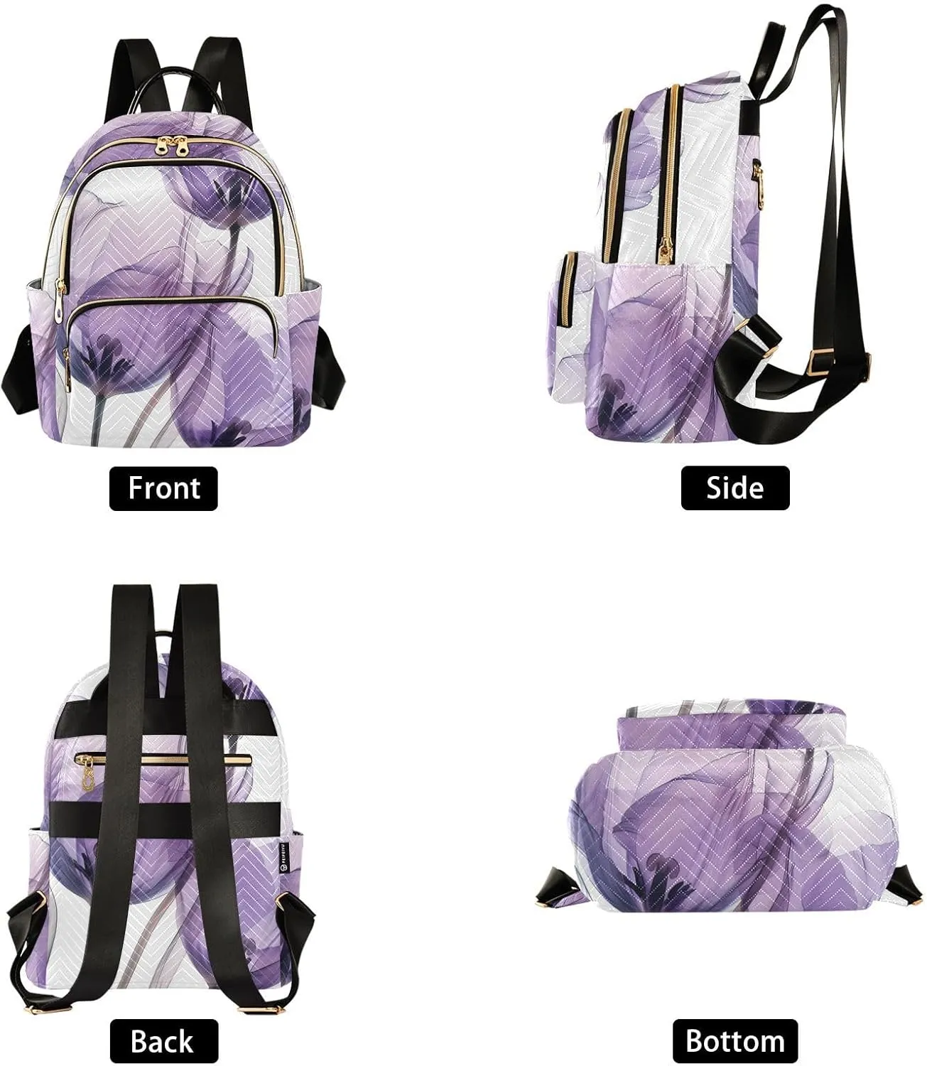 Women Mini Backpack Purse Bag Lightweight Casual Daily Travel Backpack White Background Three Purple Tulips Composed Of Lines and A Butterfly Flying over Back Pack Fashion Multipurpose Shoulder Bag,
